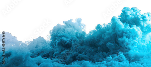 Bright turquoise smoke clouds against black