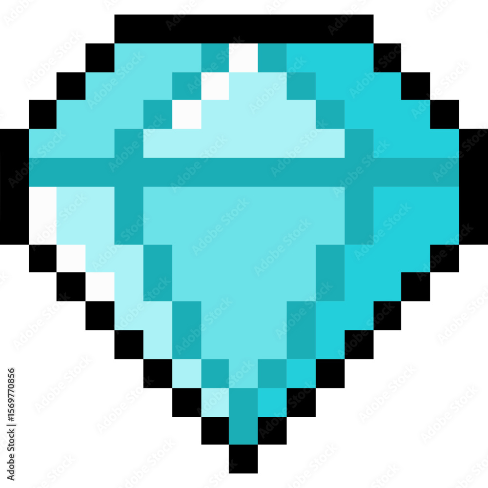Fototapeta premium Pixel style blue diamond. Diamond in Arcade game