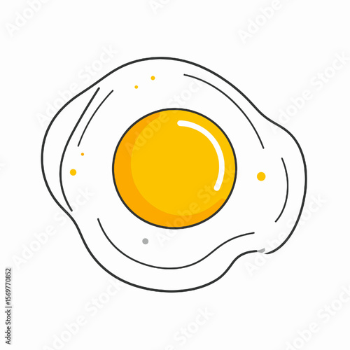 Sunny Side Up Fried Egg Illustration with Yellow Yolk and White Outline on a Clean White Background Ready for Creative Recipe Design and Culinary Illustration
