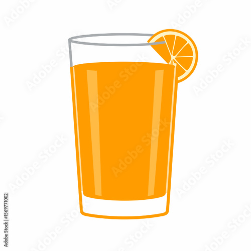 Tall Glass of Fresh Orange Juice with an Orange Slice Against White Backdrop for Summer Beverage Concept