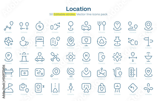 Location line icon pack. Location Stroke icon set. Editable Stroke icon