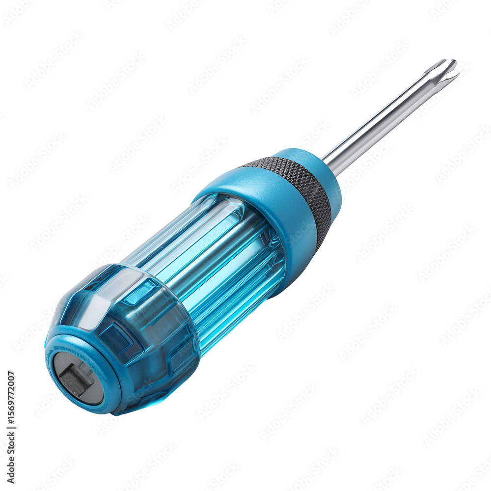 Fototapeta premium Blue translucent screwdriver isolated on black background