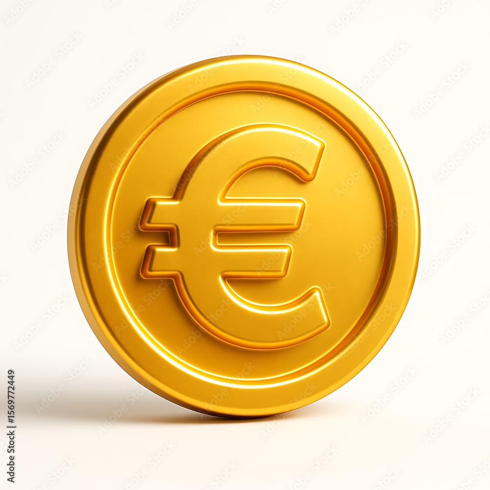 Obraz premium Shiny golden euro coin with a subtle glow isolated on white background