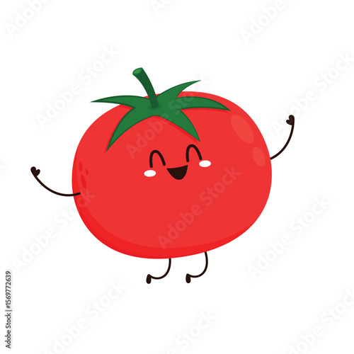 Cute tomato character design. Happy vegetable vector illustration. Cartoon tomato flat design.