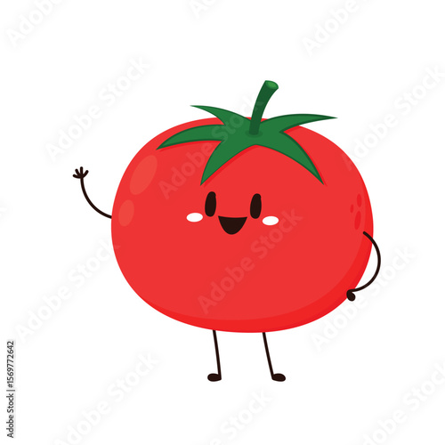 Cute tomato character design. Happy vegetable vector illustration. Cartoon tomato flat design.