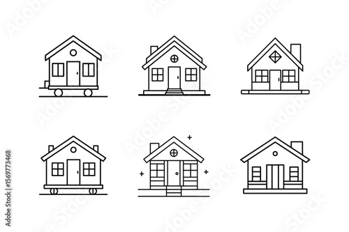 tiny house blueprint line art vector illustration