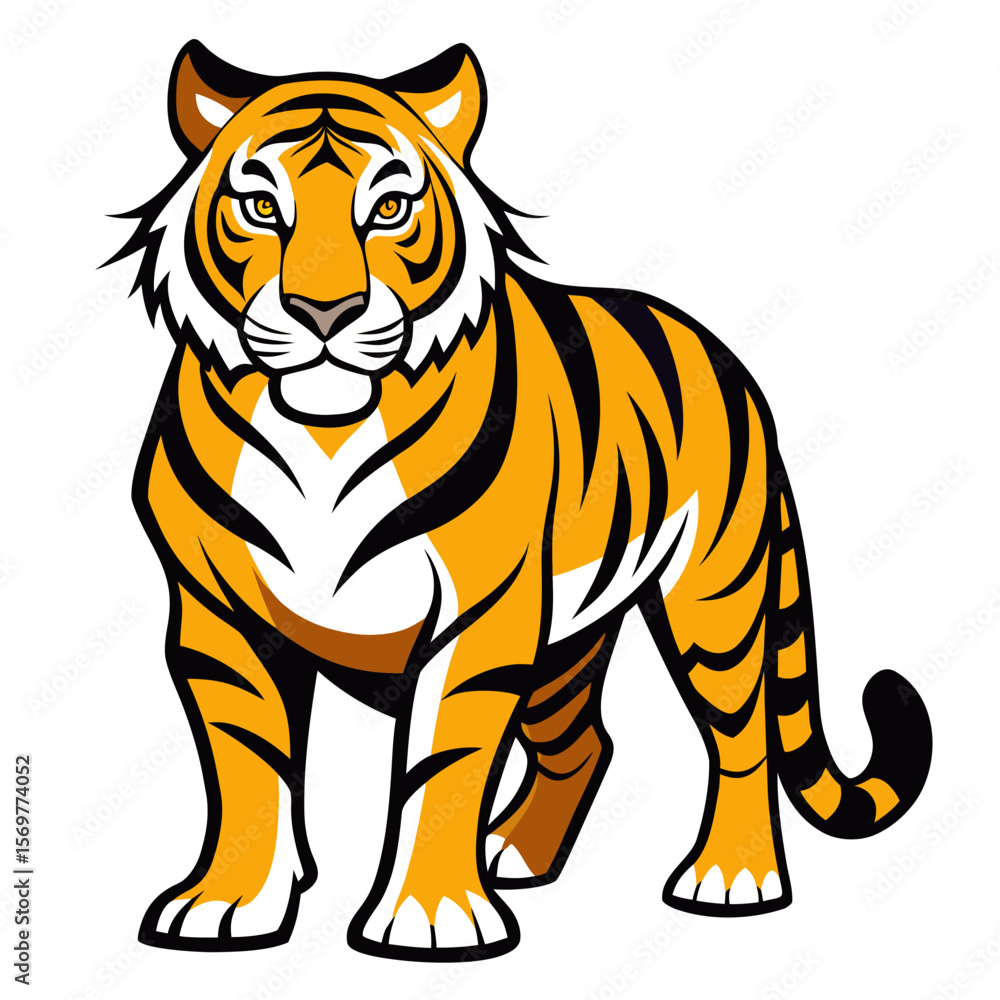 Obraz premium Minimalist Tiger Icon - Striped Tiger Vector Art - Tiger Face Illustration on Clean White Surface