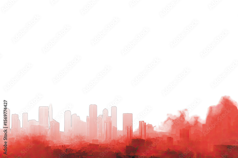 Fototapeta premium City skyline, red-toned, blurred