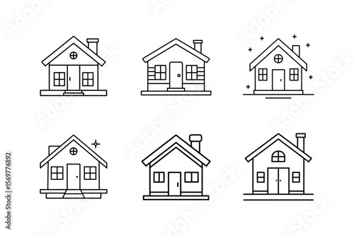 tiny house blueprint icon line art vector illustration
