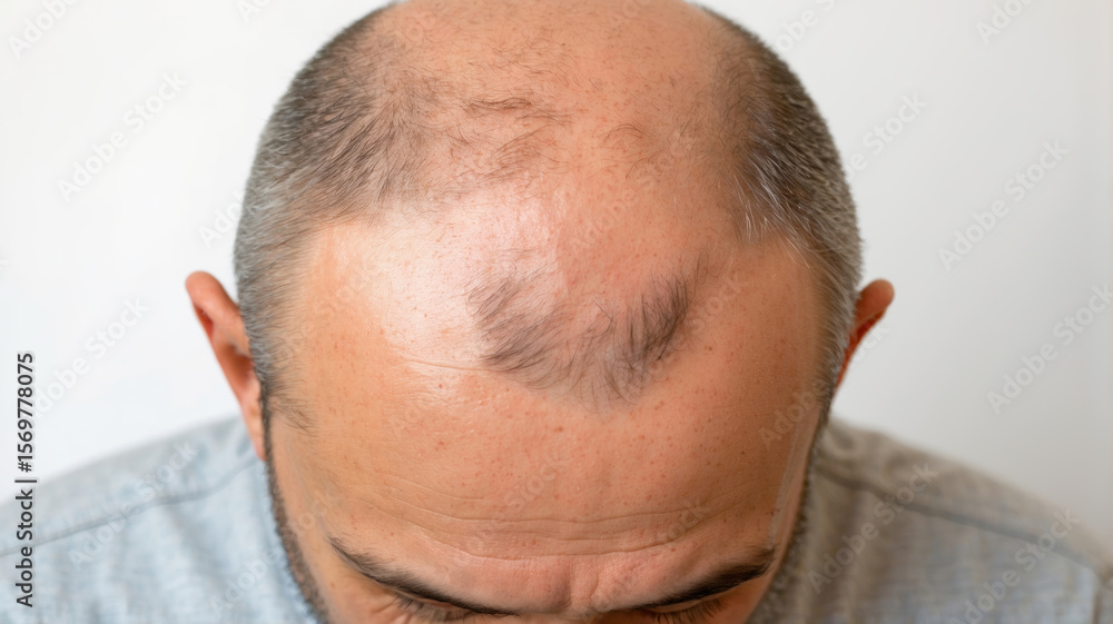 Detailed bald spot on middle-aged man, suitable for medical or cosmetic themes Detailed bald spot on middle-aged man, suitable for medical or cosmetic themes