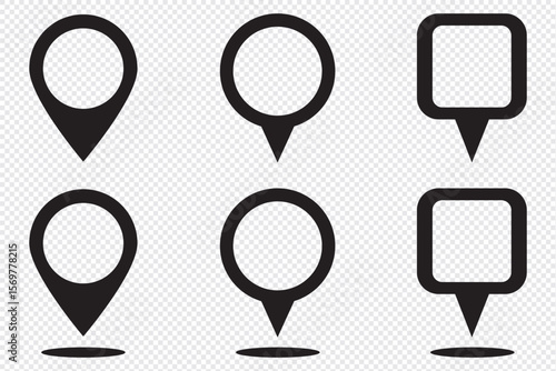 Set of location pin icons. Map marker pointer symbols, GPS location. Navigation map, location navigation icon, geo location point. Eps 10