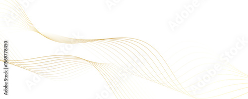 Abstract golden linear background. Flowing particles future technology concept abstract gradient and gold wave curve lines banner.