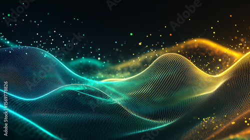 Abstract background with black, dark blue, green, emerald, petrol, teal, lime, yellow, and white hues. Smooth color gradient and ombre blend with dynamic line stripes.1