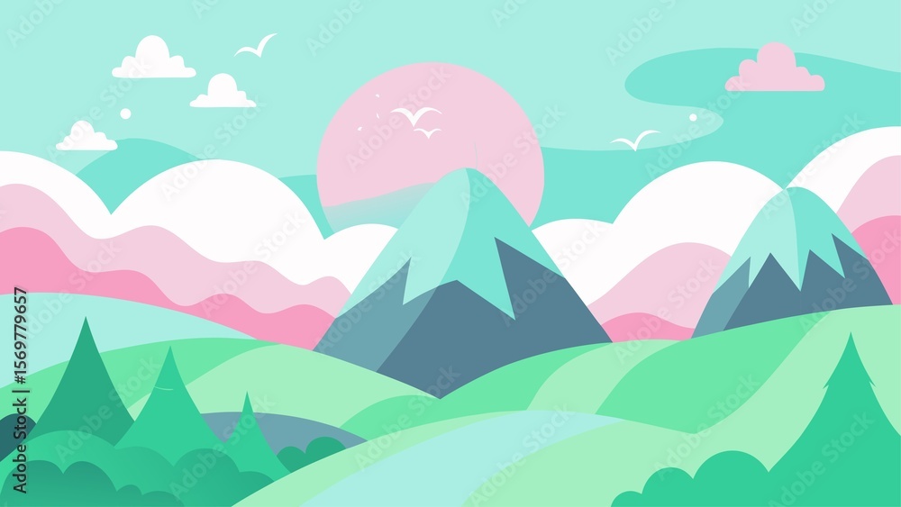 Fototapeta premium Soft pastel colors define a serene mountain landscape under a gentle sky