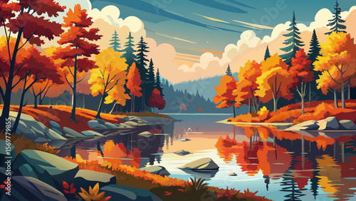 Algonquin Provincial Park, Ontario – In autumn, maple trees blaze with fiery reds and oranges, their reflections painting still lakes with rich seasonal color.
