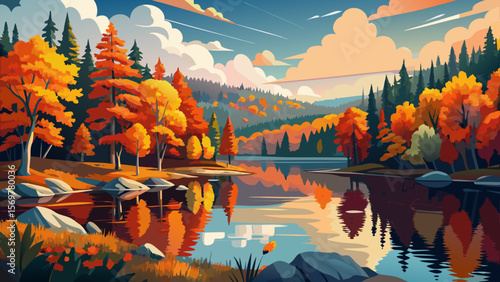 Algonquin Provincial Park, Ontario – In autumn, maple trees blaze with fiery reds and oranges, their reflections painting still lakes with rich seasonal color.