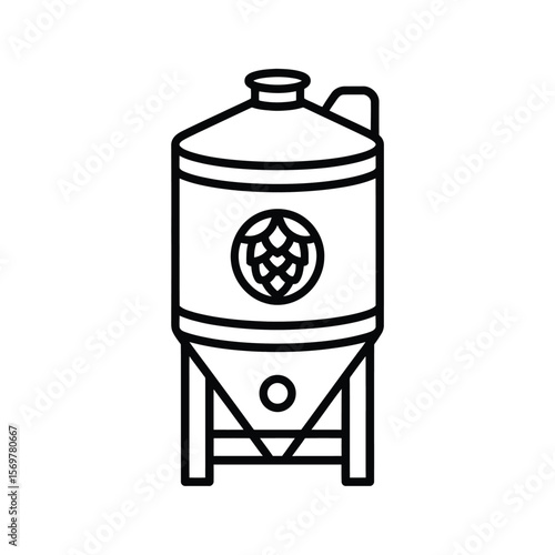 Brewery fermentation tank with hop symbol for craft beer production
