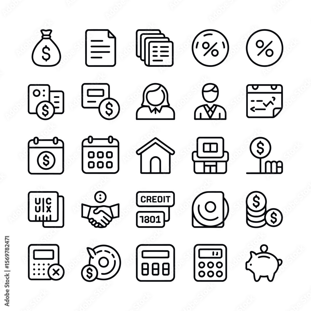 Black vector business and finance icons set for web, computer, and mobile interfaces Black vector business and finance icons set for web, computer, and mobile interfaces