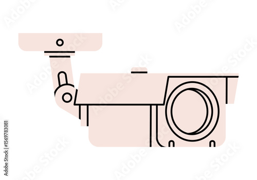 Hand drawn cute cartoon illustration of security camera. Flat vector outdoor optical cctv sticker doodle. Video surveillance system icon. Spy or track cam. Warden or guard concept. Isolated.