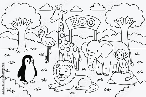 Zoo Animals Coloring Page