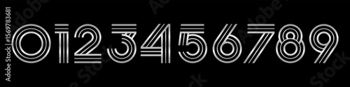 Number set font alphabet vector illustration. Set of modern number 0 to 9 logo designs. In silver color.