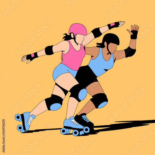 Two Roller Derby Athletes in Action Pose