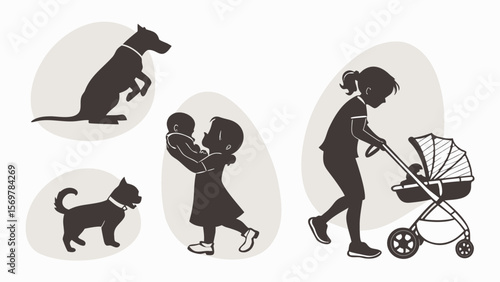 Baby & Pet Silhouettes — Toddler with Puppy, Cat Cuddles, Baby’s First Pet Scenes for Nursery Wall Art & Personalized Gifts

