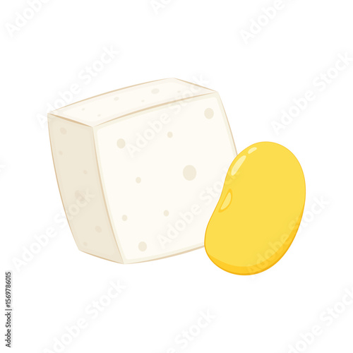 White Tofu and Soybean vector. Tofu cartoon style isolated on white background. Vegetarian nutrition, healthy food.