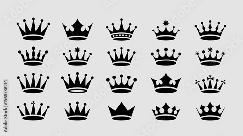 A vector illustration set of vintage royal crowns featuring heraldic emblems and imperial symbols