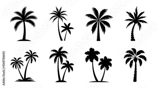 Vector palm tree silhouettes perfect for tropical beach summer vacation designs