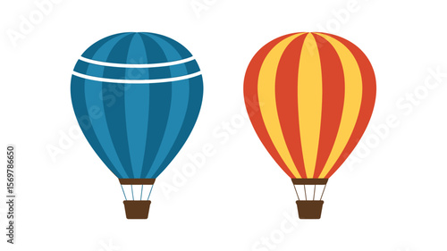 Colorful hot air balloons gracefully fly across the sky, offering a vibrant illustration of adventure and freedom in an isolated vector image