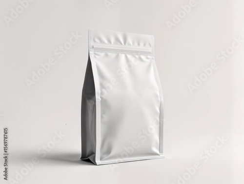 Plain pet food bag with resealable top in upright pose