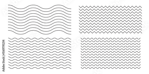 Waves line set. Wave ornament pattern. Set of wavy zigzag lines. Wave thin line background. Vector zigzag and wavy horizontal underline. Vector