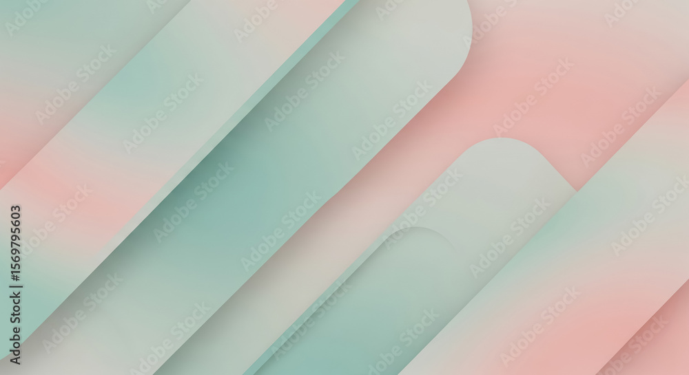 Fototapeta premium Soft pastel diagonal shapes in mint green and blush pink overlap gently, creating a modern, layered abstract design