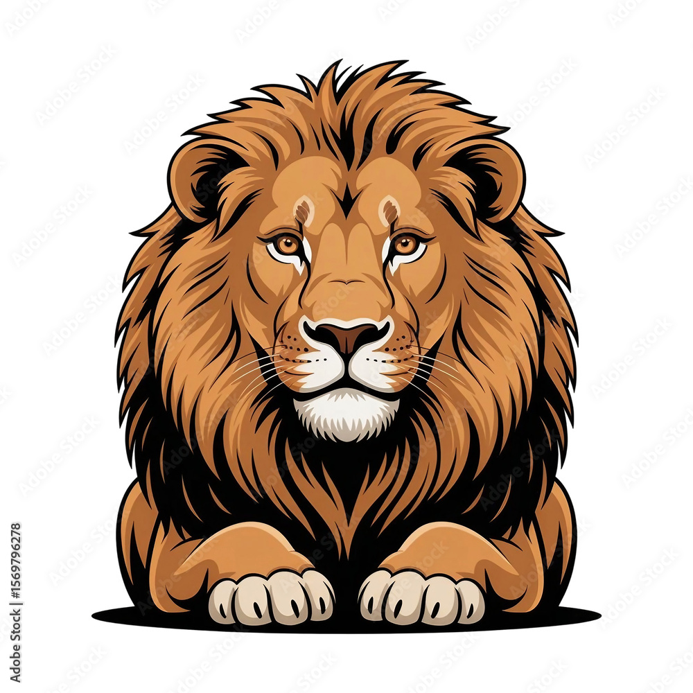 Fototapeta premium Majestic Lion Head, Vector Illustration, Powerful and Regal, Brown Mane, Intense Gaze, Dark Background.