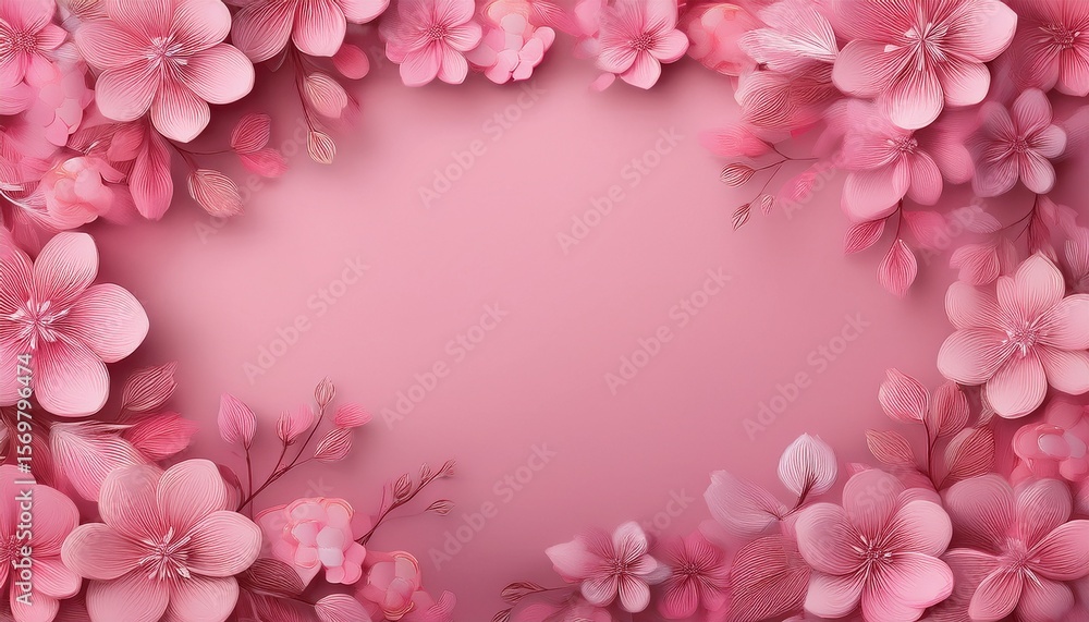 pink background with border of pink flowers pink background with border of pink flowers