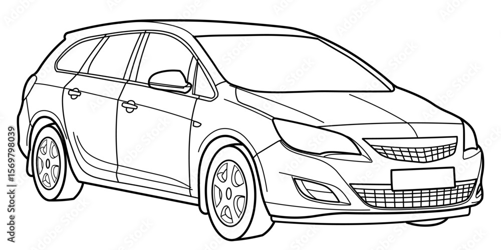 Fototapeta premium classic station wagon. Different five view shot - front, rear, side and 3d. Outline full hand drawn non ai doodle vector illustration
