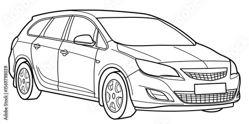classic station wagon. Different five view shot - front, rear, side and 3d. Outline full hand drawn non ai doodle vector illustration