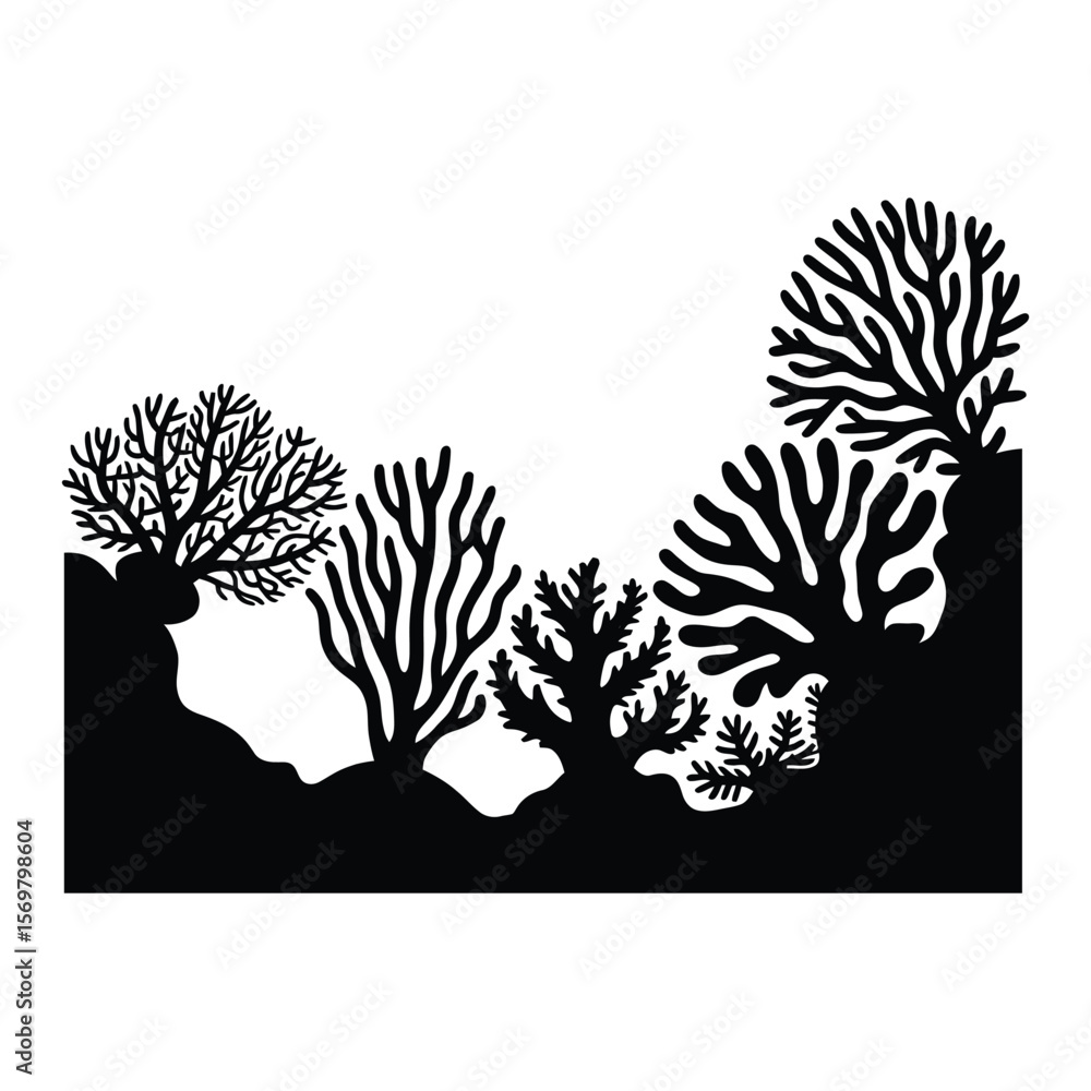 Naklejka premium Coral Infographic Silhouette, Vector, Illustration, Outline, Line Art, Icon, Logo, White Background.