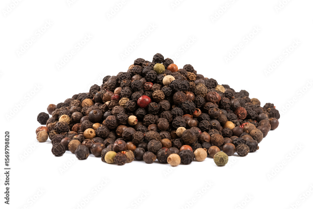 Black pepper pile or Black peppercorns seeds isolated on white background. Black pepper pile or Black peppercorns seeds isolated on white background.