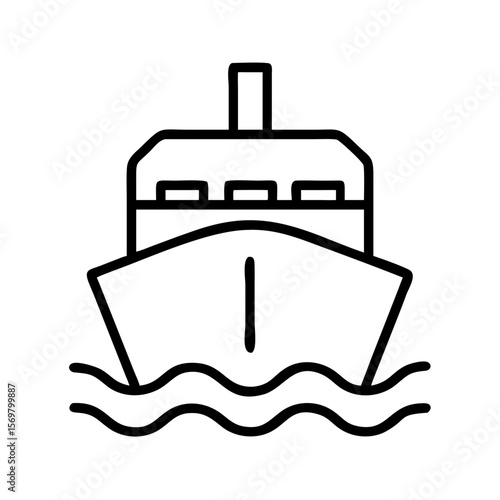 Outline drawing of a cargo ship sailing on the water for maritime transport and global trade concept