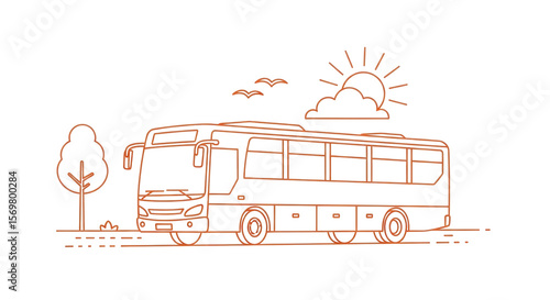 Isolated line drawing of bus on road