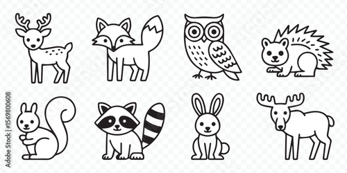 wild forest animals vector pack with deer, fox, owl, raccoon, squirrel, rabbit, hawk and porcupine silhouettes
