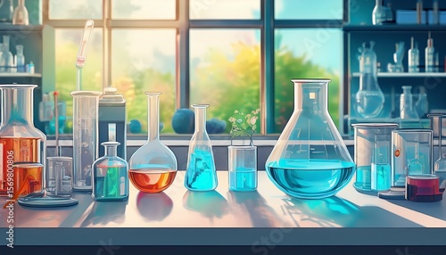 Wallpaper Mural laboratory glassware beakers flasks and test tubes on a white table in a modern lab Torontodigital.ca