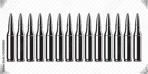 detailed vector image of bullet shells in line for weaponry, firearms, and defense-related designs