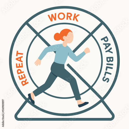 Flat Illustration Woman Running in Hamster Wheel Business Concept Design