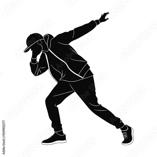 minimalistic black silhouette of hip hop dancer vector illustration