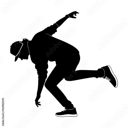 minimalistic black silhouette of hip hop dancer vector illustration