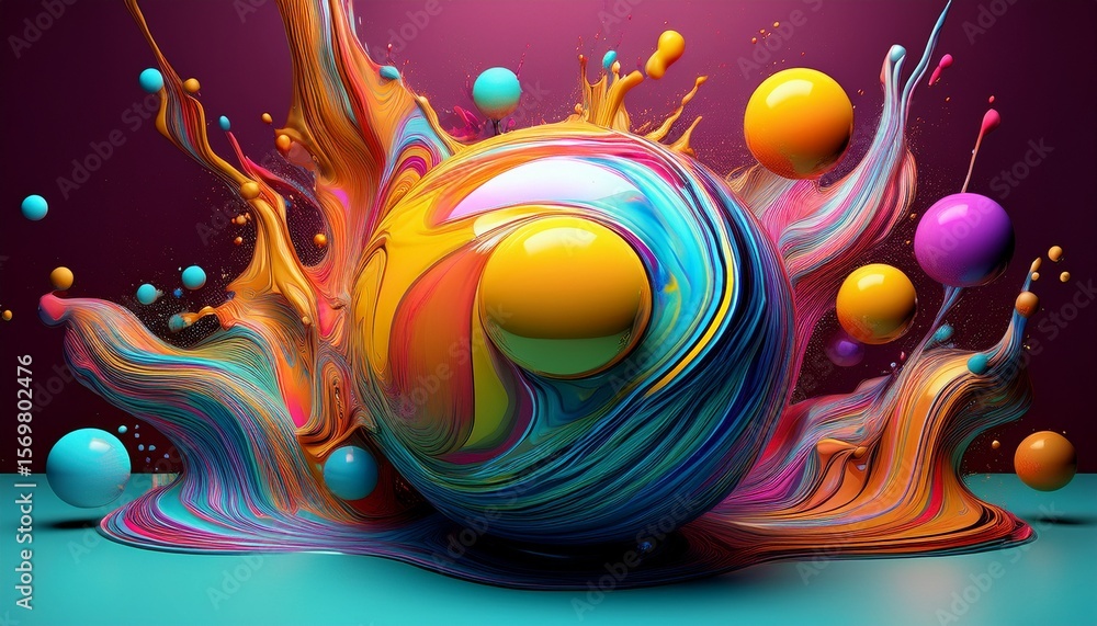 Obraz premium colorful textured spheres with dynamic fluid splash