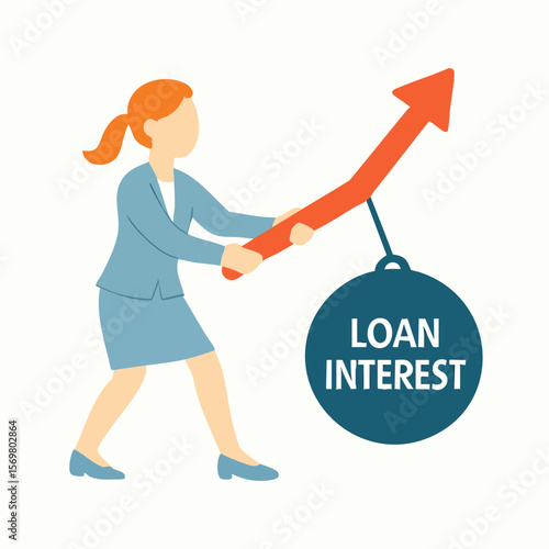 Flat Illustration of Woman Controlling Increasing Loan Interest Chart Concept